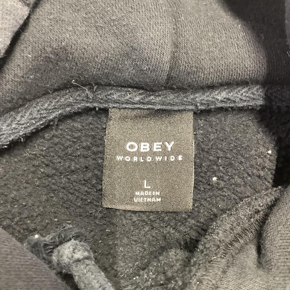 OBEY Hoodie Mens Large Black Love Is The Cure Pullover Fleece Graphic Sweatshirt - Picture 7 of 9